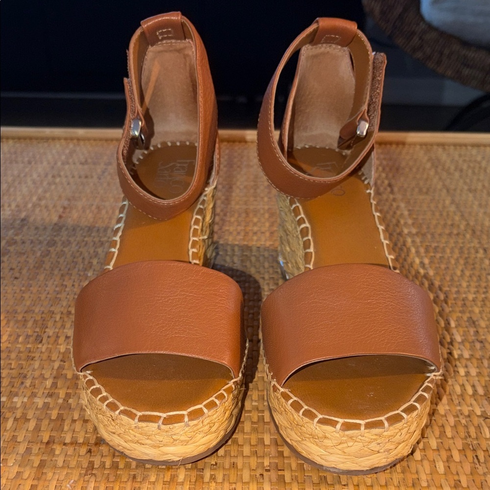 Franco Sarto Tan Leather Espadrille Wedges